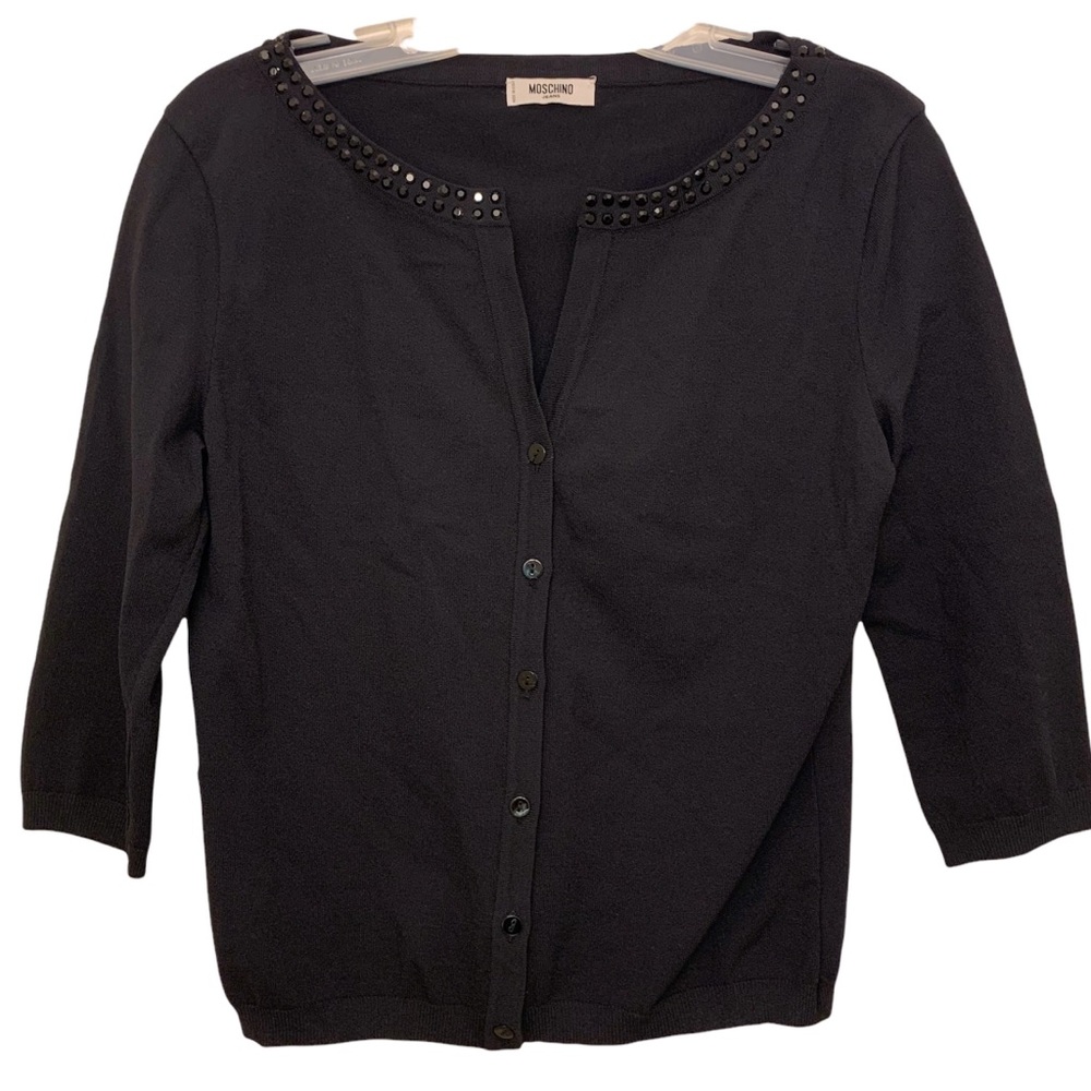 MOSCHINO JEAN BEADED 3/4 SLEEVE BUTTON DOWN TOP